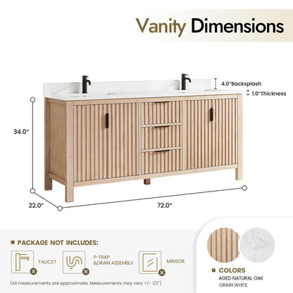 Shenzhen 72" Double Sink Bath Vanity in Aged Natural Oak