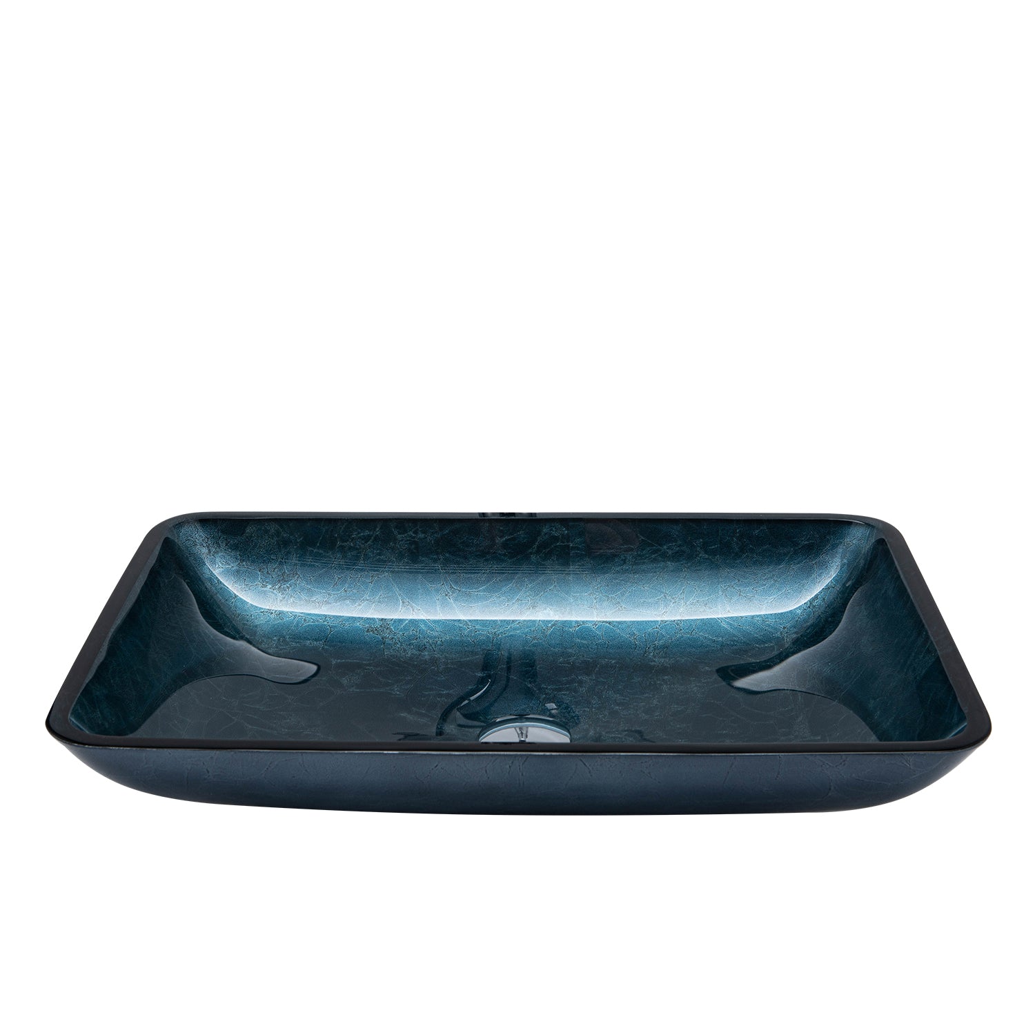 Vinnova Grayish Blue Glass Rectangular Vessel Bathroom Sink without Faucet