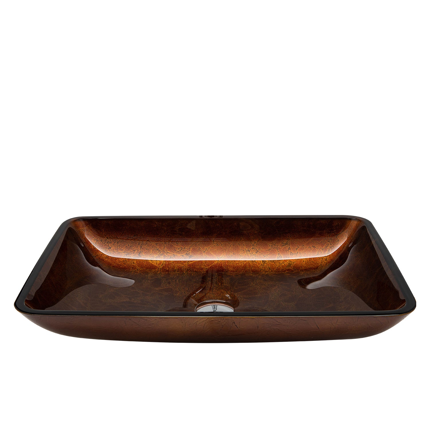 Vinnova Reddish Brown Glass Rectangular Vessel Bathroom Sink without Faucet