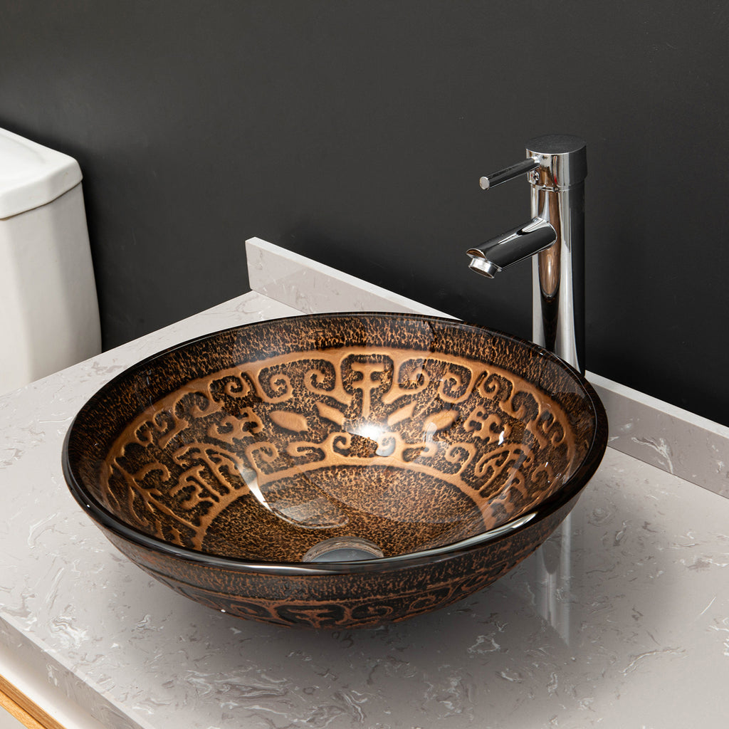 Vinnova Enna Bronze Glass Circular Vessel Bathroom Sink without Faucet