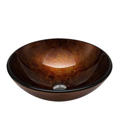 Vinnova Enna Reddish Brown Glass Circular Vessel Bathroom Sink without Faucet