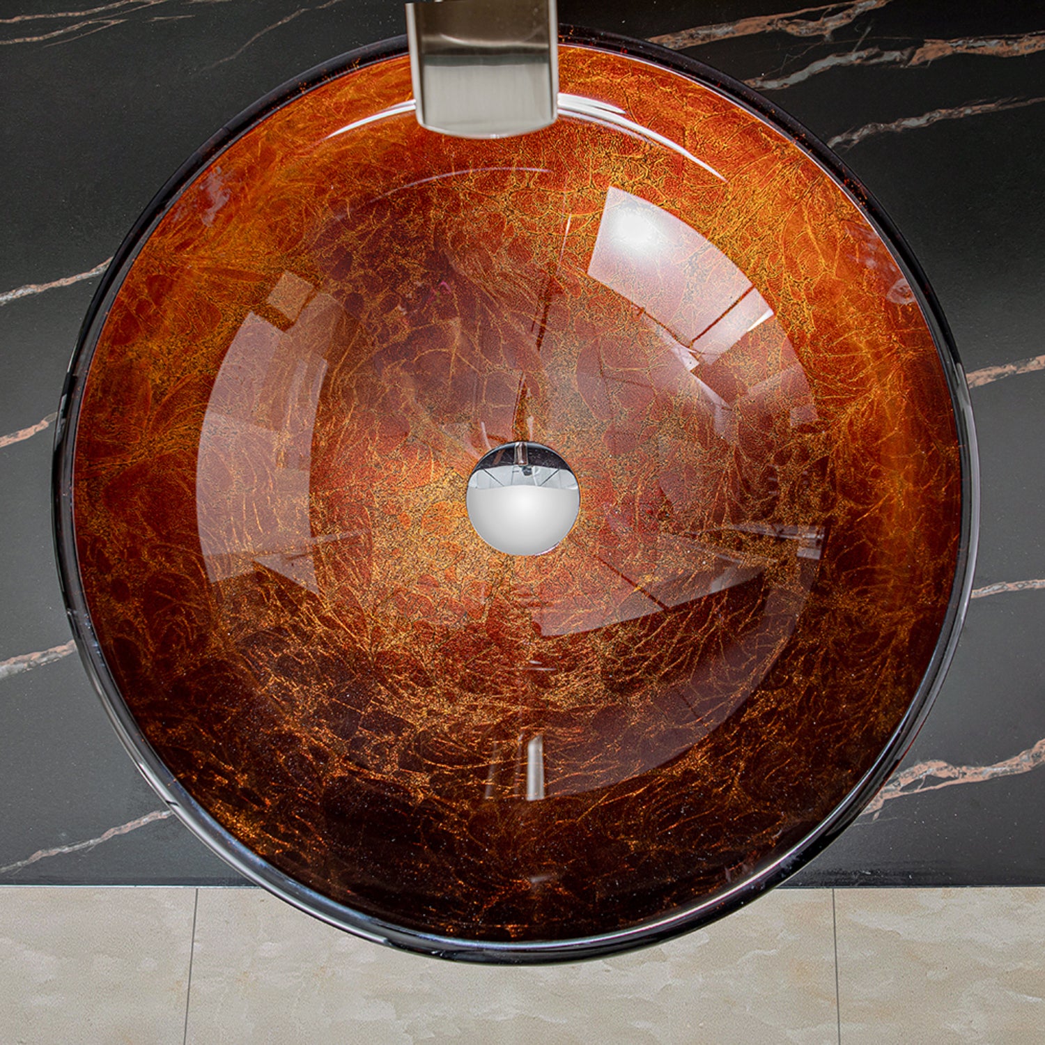 Vinnova Enna Reddish Brown Glass Circular Vessel Bathroom Sink without Faucet