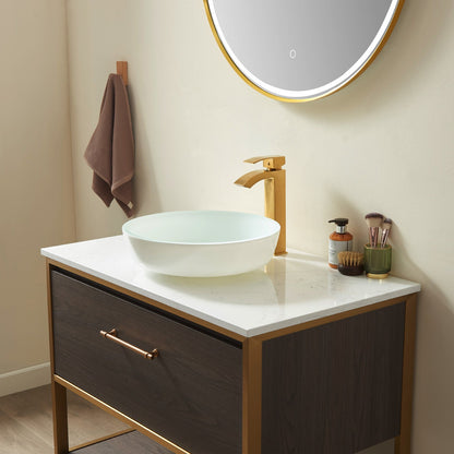 Vinnova Ferrol Temprered Glass Circular Vessel Bathroom Sink without Faucet