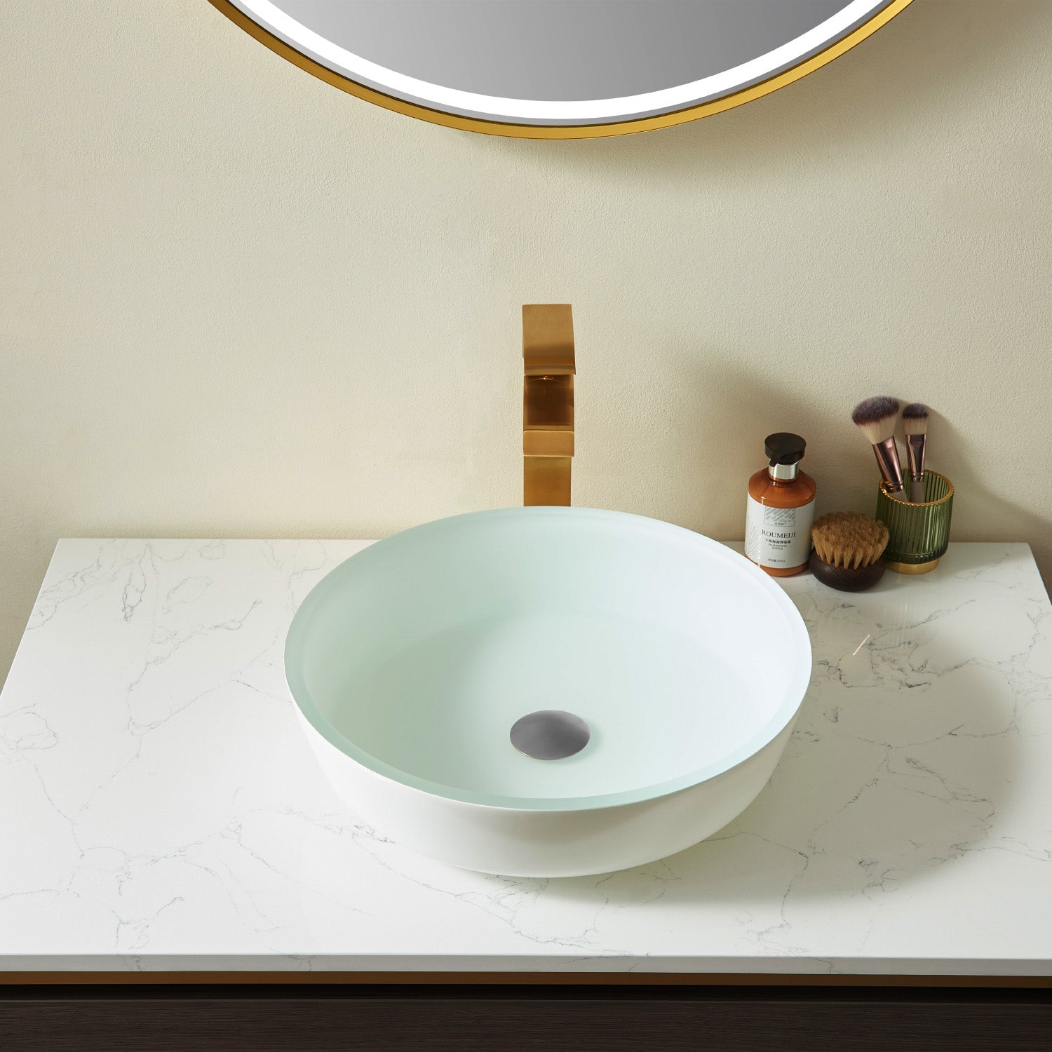 Vinnova Ferrol Temprered Glass Circular Vessel Bathroom Sink without Faucet