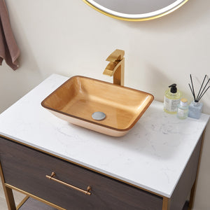 Vinnova Tudela Glass Rectangular Vessel Bathroom Sink without Faucet