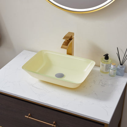 Vinnova Tudela Glass Rectangular Vessel Bathroom Sink without Faucet