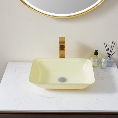 Vinnova Tudela Glass Rectangular Vessel Bathroom Sink without Faucet