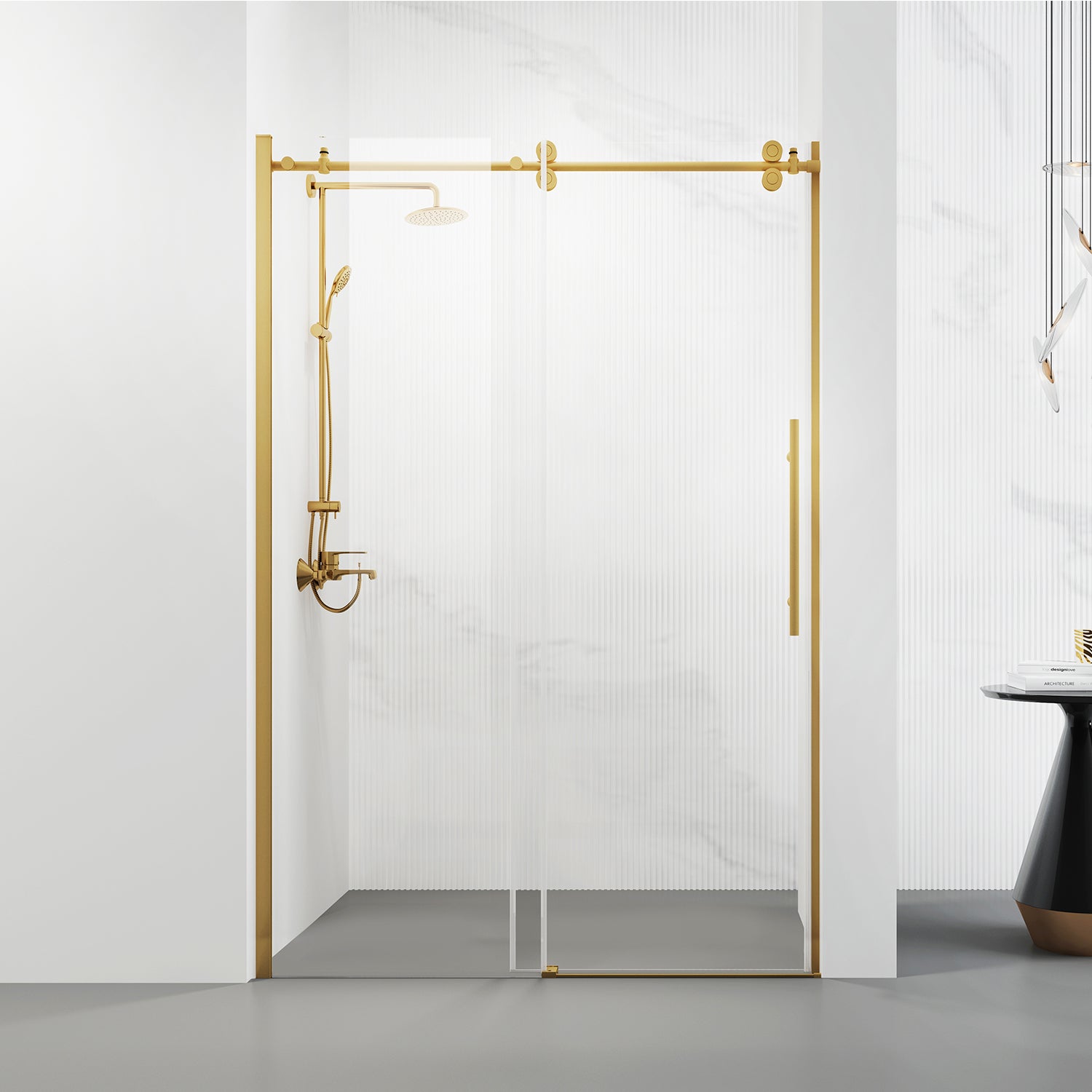 Vinnova Massa Single Sliding Frameless Shower Door in Brushed Gold