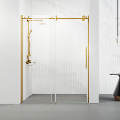 Vinnova Massa Single Sliding Frameless Shower Door in Brushed Gold