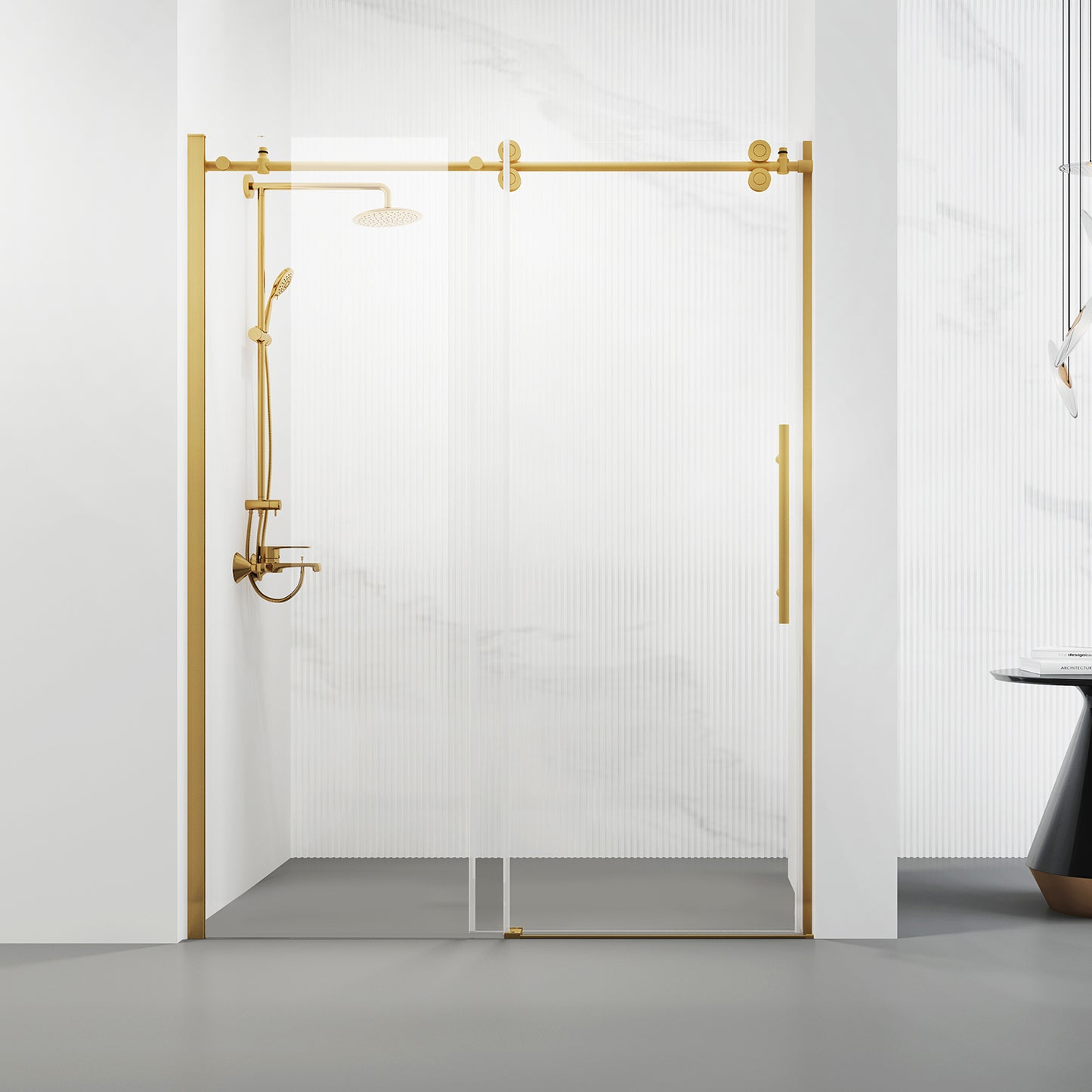 Vinnova Massa Single Sliding Frameless Shower Door in Brushed Gold
