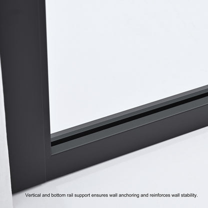Azpeitia 34" W x 74" H Framed Fixed Glass Panel in Matte Black