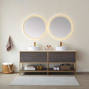 Open image in slideshow, Murcia Bathroom Vanity in Suleiman Oak with White Composite Grain Stone Countertop
