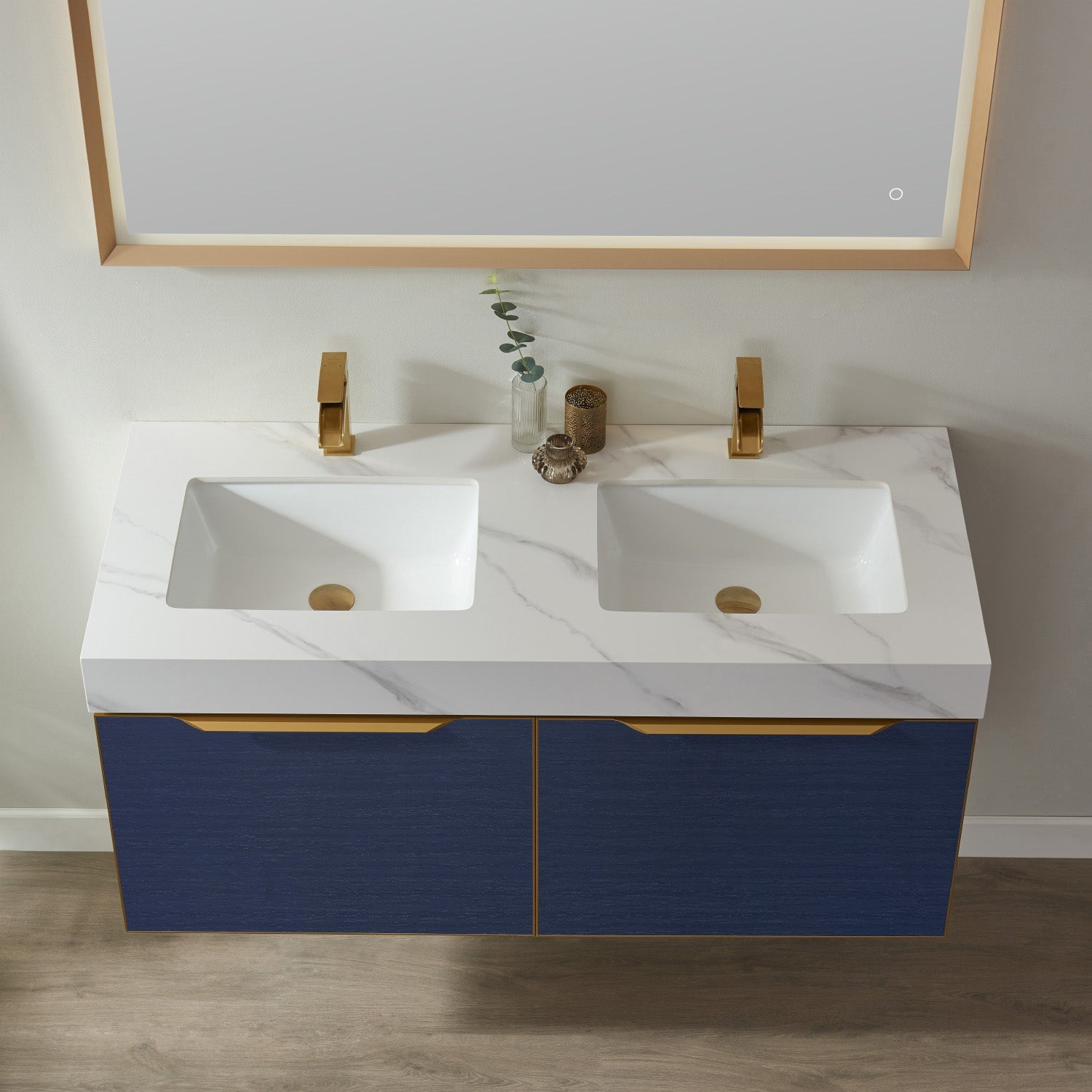 Vinnova Alicante 48" Double Sink Vanity with White Sintered Stone Countertop and Undermount Sink