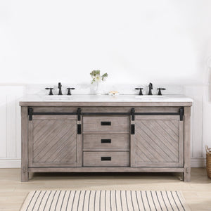 Open image in slideshow, Cortes 72&quot; Double Sink Bath Vanity in Classical Grey with White Composite Countertop
