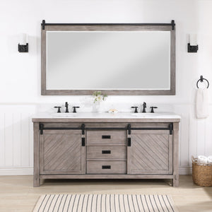 Open image in slideshow, Cortes 72&quot; Double Sink Bath Vanity in Classical Grey with White Composite Countertop
