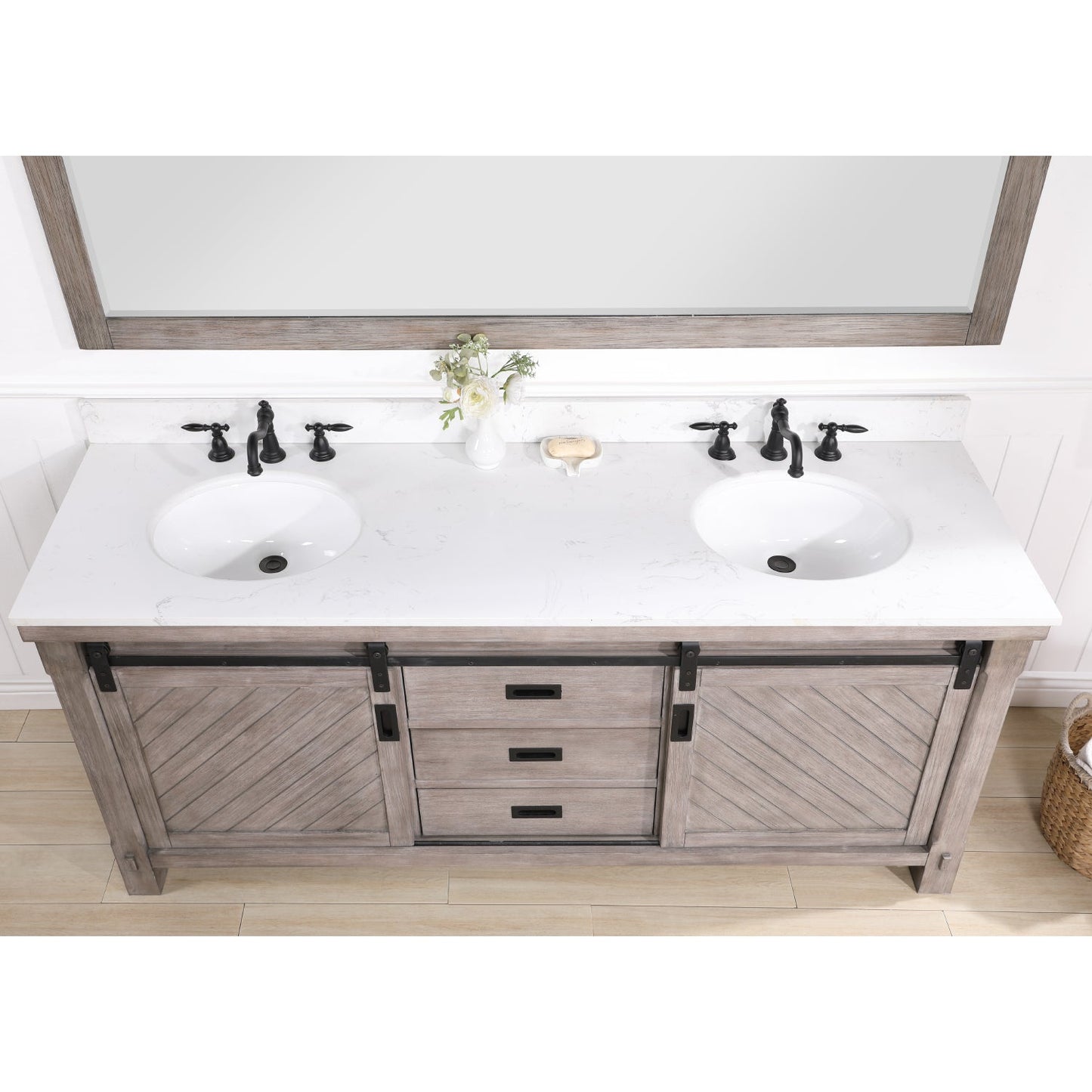 Cortes 72" Double Sink Bath Vanity in Classical Grey with White Composite Countertop