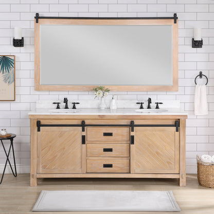 Cortes 72" Double Sink Bath Vanity in Weathered Pine with White Composite Countertop