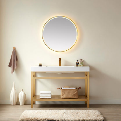 Ablitas 48" Single Sink Bathroom Vanity in Brushed Gold Metal Support and White One-Piece Composite Stone Sink Top