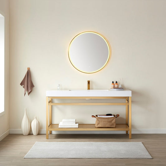 Ablitas 48" Single Sink Bathroom Vanity in Brushed Gold Metal Support and White One-Piece Composite Stone Sink Top