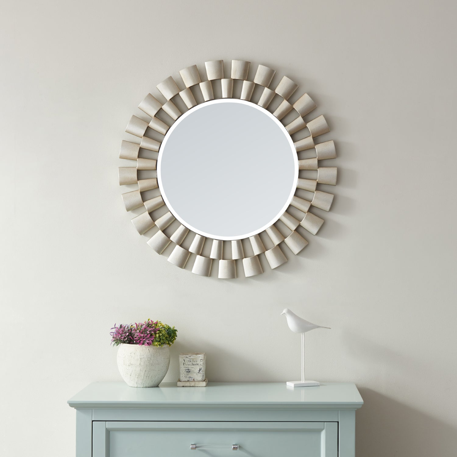 Vinnova Perugia 24" Circle Bathroom/Vanity Brushed Silver framed Wall Mirror