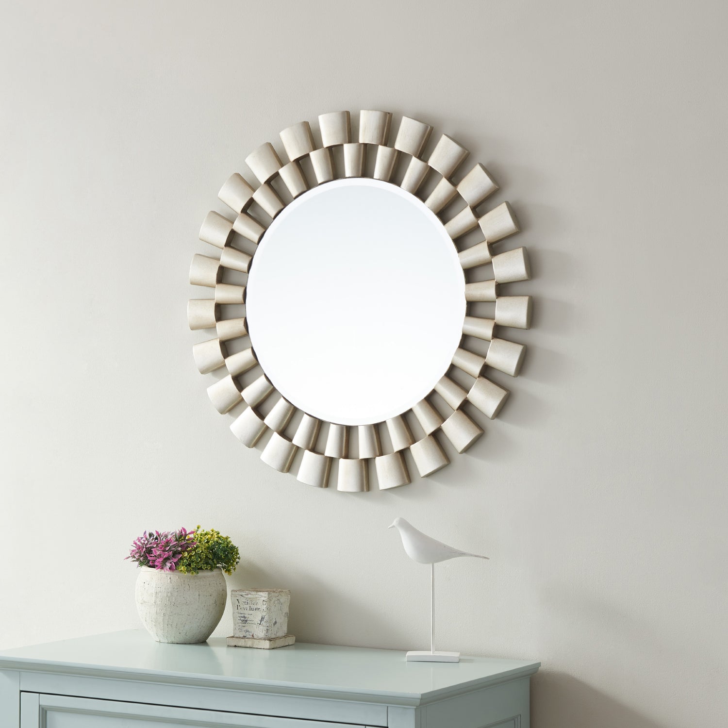 Vinnova Perugia 24" Circle Bathroom/Vanity Brushed Silver framed Wall Mirror