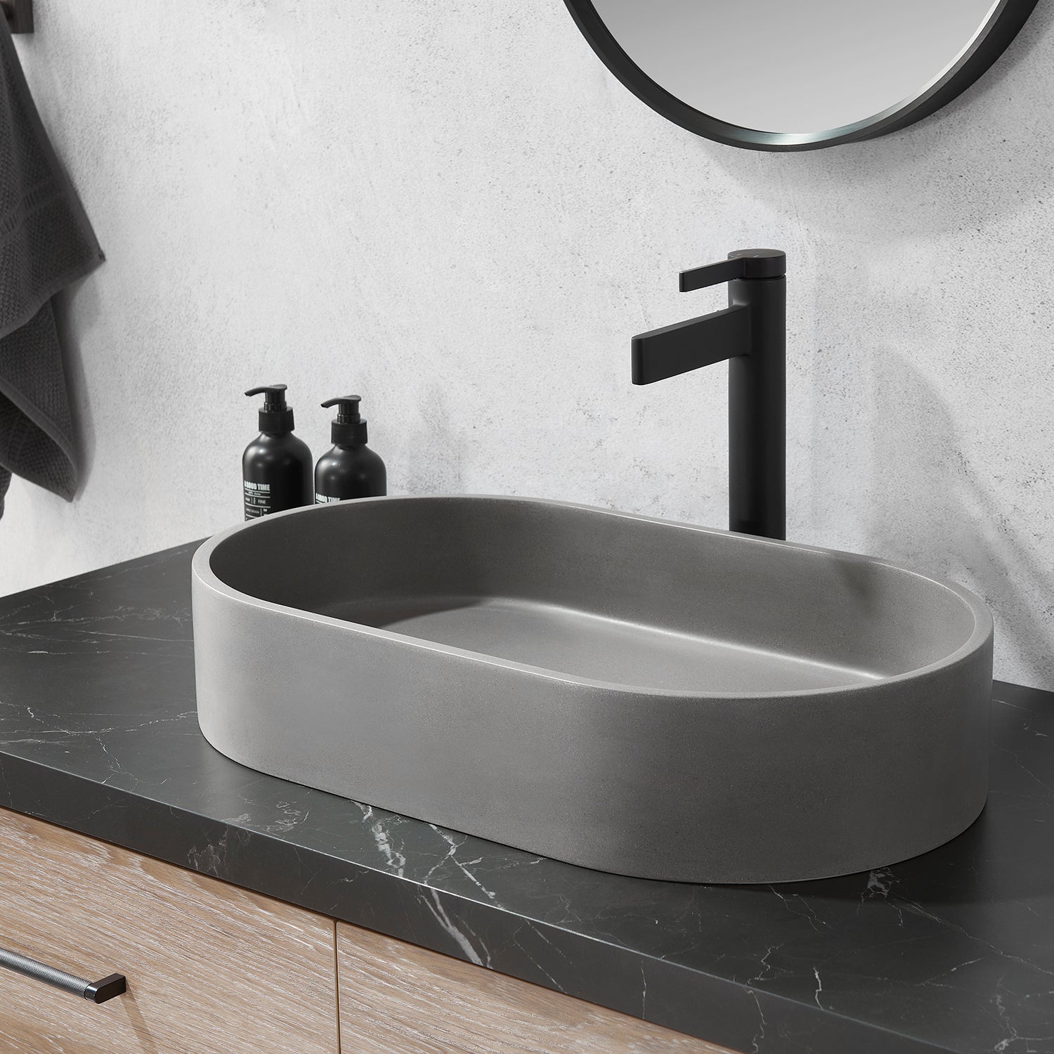 Eibar Grey Concrete Oval Vessel Bathroom Sink
