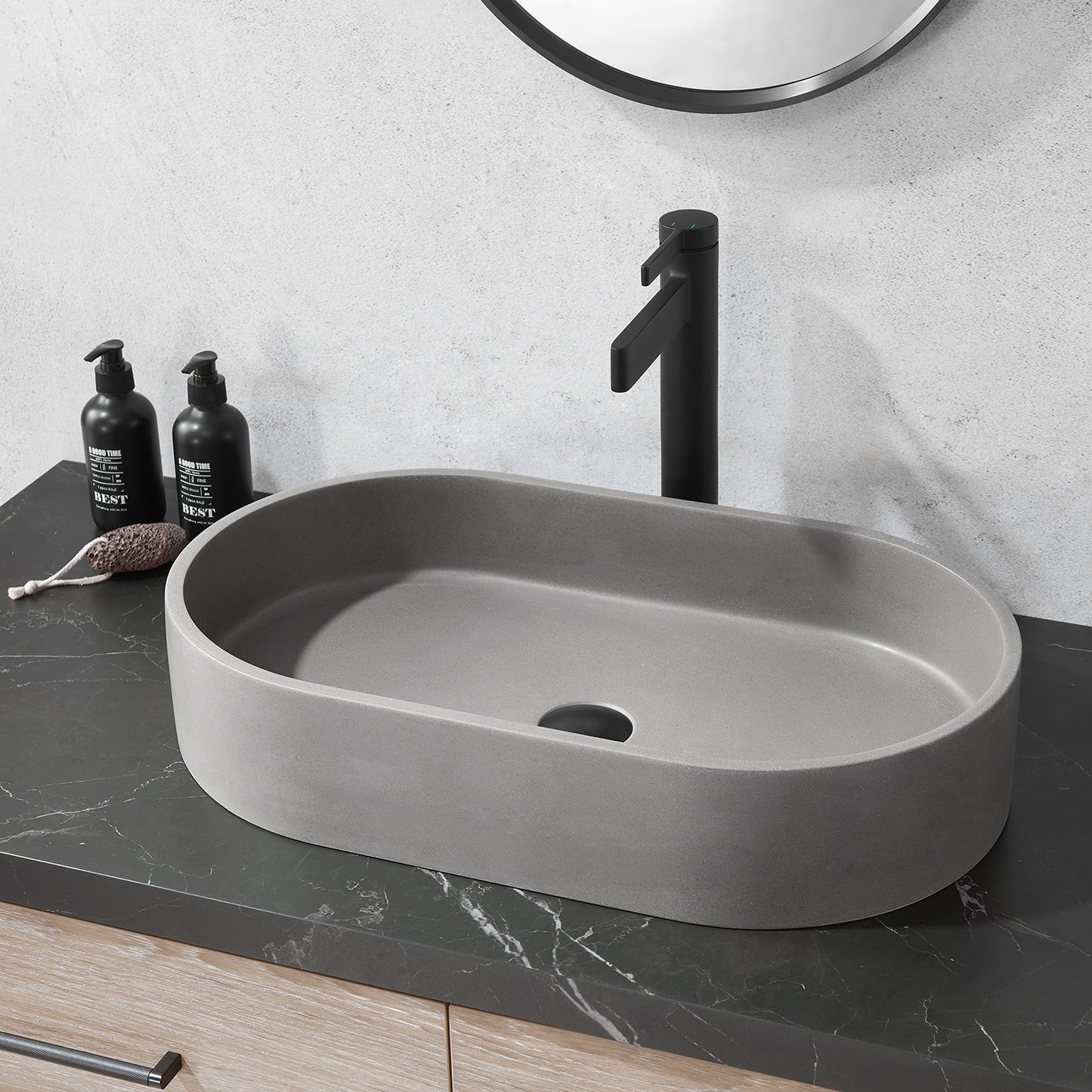 Eibar Grey Concrete Oval Vessel Bathroom Sink