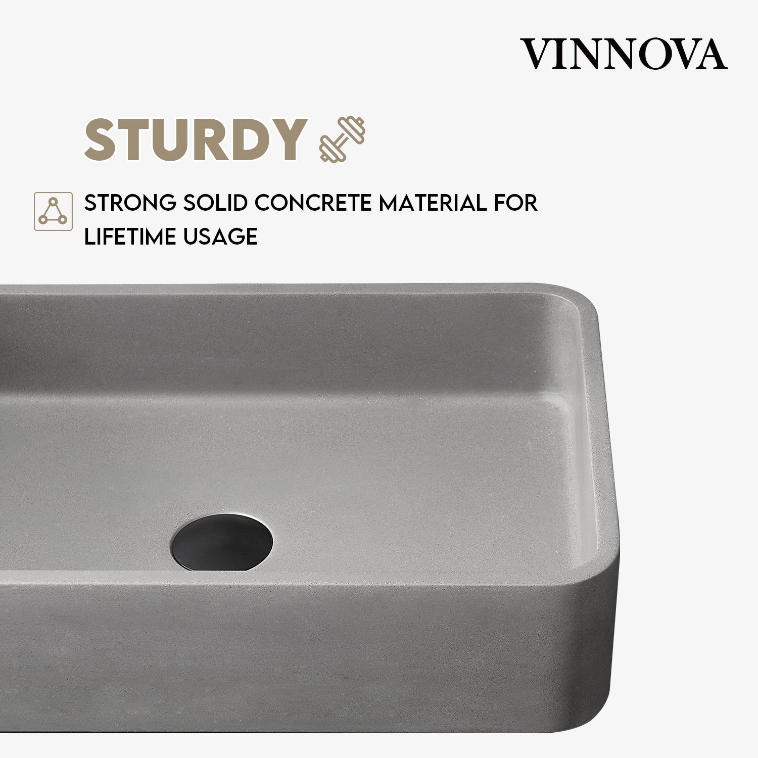 Avila Grey Concrete Rectangular Vessel Bathroom Sink