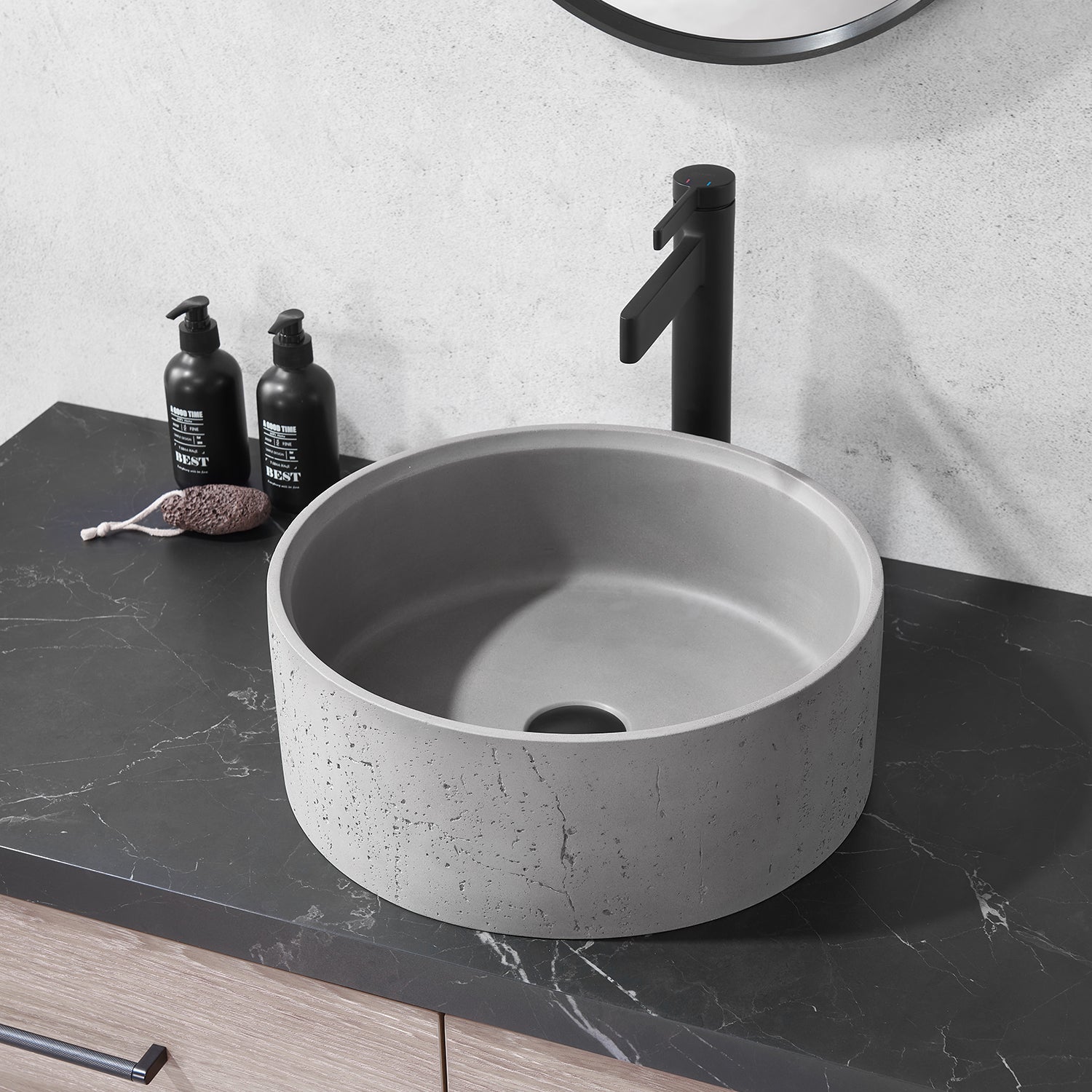 Almonte Grey Concrete Circular Vessel Bathroom Sink